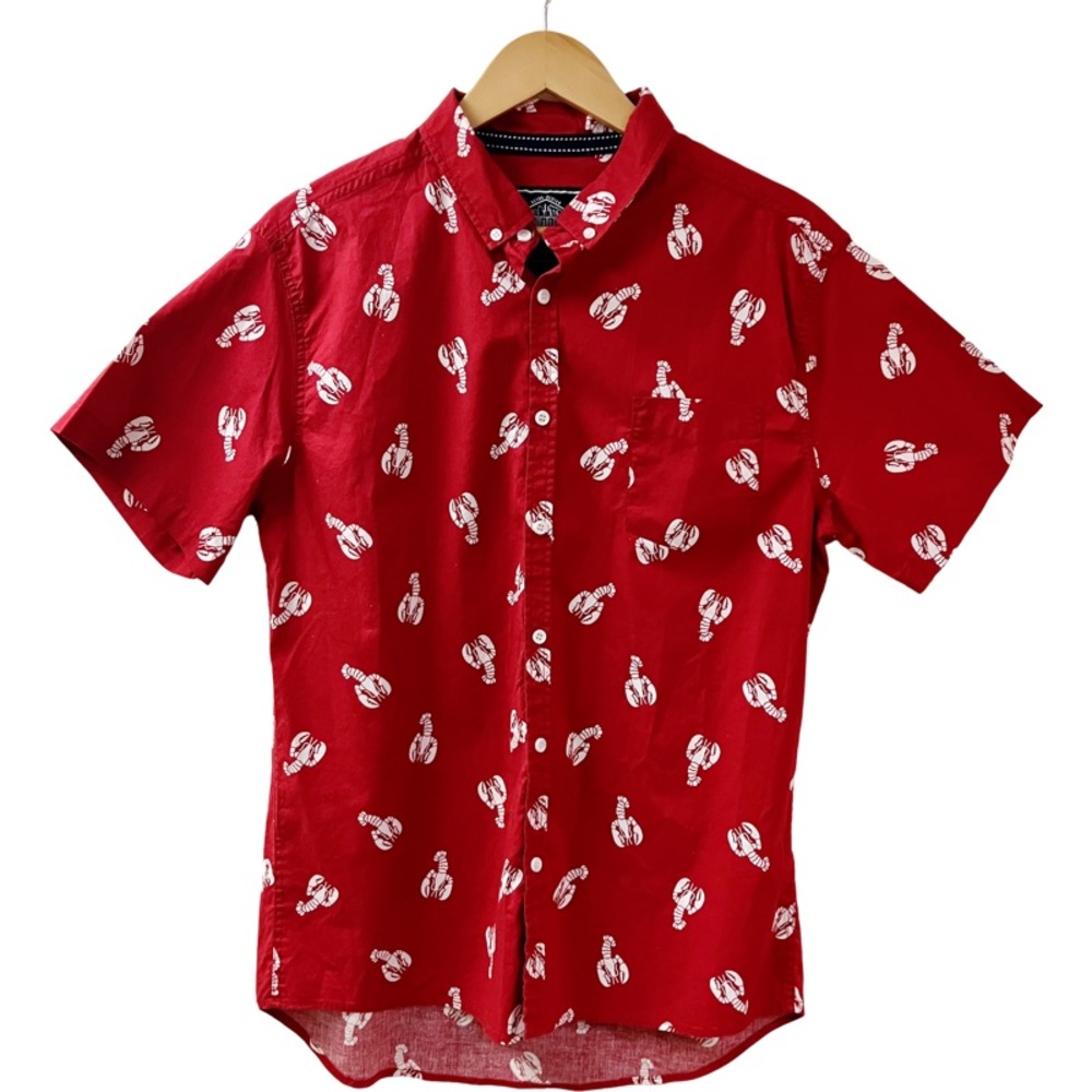 Coastal Clambake Five Points Slim Fit Flex Mens LOBSTER Shirt Large Retro Red